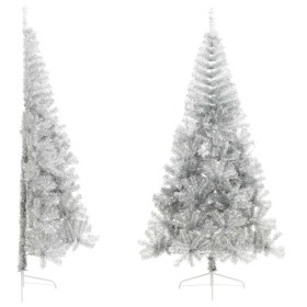 Medio árbol de Navidad artificial con soporte PET plata 210 cm en Decoración Festiva y Estacional | Comprar online en Foru.es