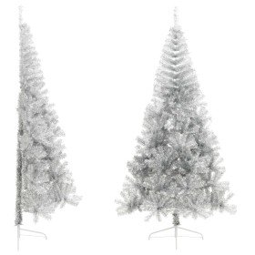Medio árbol de Navidad artificial con soporte PET plata 210 cm en Decoración Festiva y Estacional | Comprar online en Foru.es
