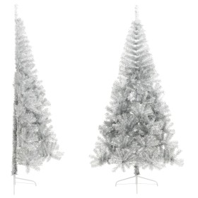 Medio árbol de Navidad artificial con soporte PET plata 240 cm en Decoración Festiva y Estacional | Comprar online en Foru.es