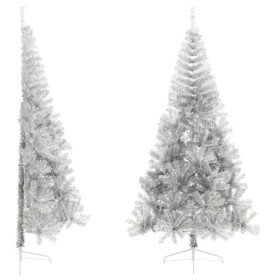 Medio árbol de Navidad artificial con soporte PET plata 240 cm en Decoración Festiva y Estacional | Comprar online en Foru.es