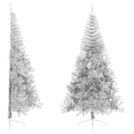 Medio árbol de Navidad artificial con soporte PET plata 240 cm en Decoración Festiva y Estacional | Comprar online en Foru.es
