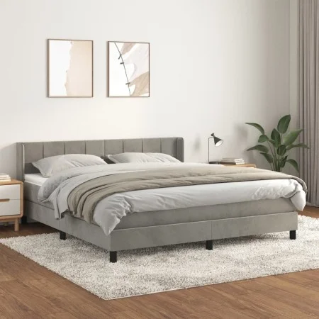 Box spring bed with light gray velvet mattress 180x200 cm by vidaXL, Beds and slatted bases - Ref: Foro24-3130973, Price: 524...