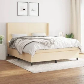Box spring bed with cream fabric mattress 160x200 cm by vidaXL, Beds and slatted bases - Ref: Foro24-3131286, Price: 585,01 €...