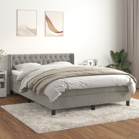 Cama box spring con colchón terciopelo gris claro 140x190 cm de vidaXL, Camas y somieres - Ref: Foro24-3131135, Precio: 467,5...