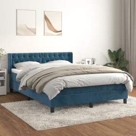 Cama box spring con colchón terciopelo azul oscuro 140x190 cm de vidaXL, Camas y somieres - Ref: Foro24-3131139, Precio: 426,...