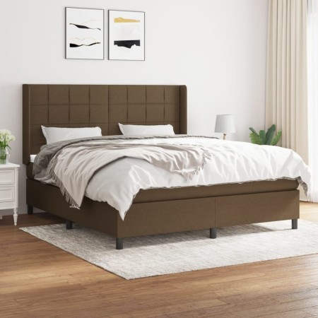 Cama box spring con colchón tela marrón oscuro 180x200 cm de vidaXL, Camas y somieres - Ref: Foro24-3131452, Precio: 630,52 €...