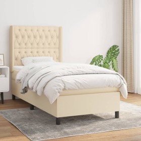 Cama box spring con colchón tela color crema 100x200 cm de vidaXL, Camas y somieres - Ref: Foro24-3131654, Precio: 360,99 €, ...
