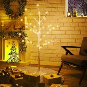 Abedul artificial blanco con 48 LED blanco cálido 120 cm en Decoración Festiva y Estacional | Comprar online en Foru.es