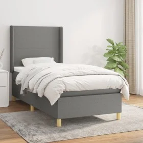 Cama box spring con colchón tela gris oscuro 90x200 cm de vidaXL, Camas y somieres - Ref: Foro24-3131802, Precio: 366,68 €, D...