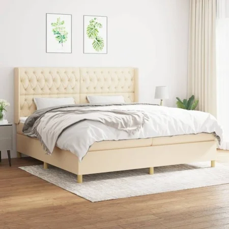 Box spring bed with cream fabric mattress 200x200 cm by vidaXL, Beds and slatted bases - Ref: Foro24-3132262, Price: 664,25 €...