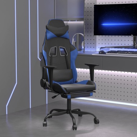 Silla gaming de masaje y reposapiés cuero sintético negro azul en Sillas gaming | Comprar online en Foru.es