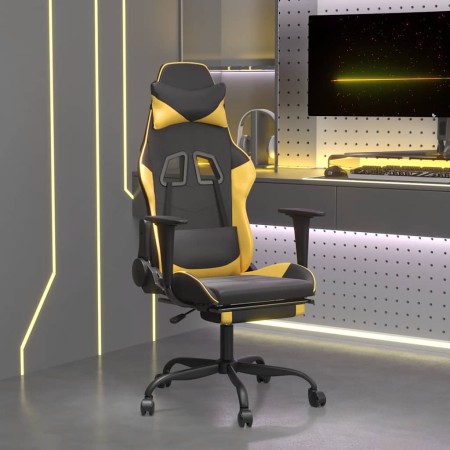 Silla gaming masaje y reposapiés cuero sintético negro dorado en Sillas gaming | Comprar online en Foru.es