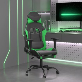 Silla gaming de masaje y reposapiés cuero sintético negro verde en Sillas gaming | Comprar online en Foru.es
