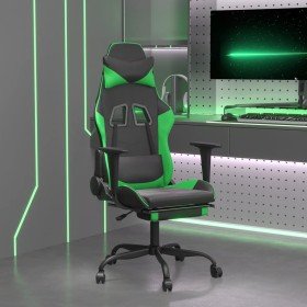 Silla gaming de masaje y reposapiés cuero sintético negro verde en Sillas gaming | Comprar online en Foru.es
