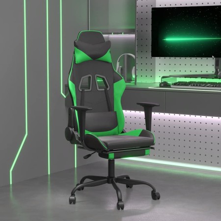 Silla gaming de masaje y reposapiés cuero sintético negro verde en Sillas gaming | Comprar online en Foru.es