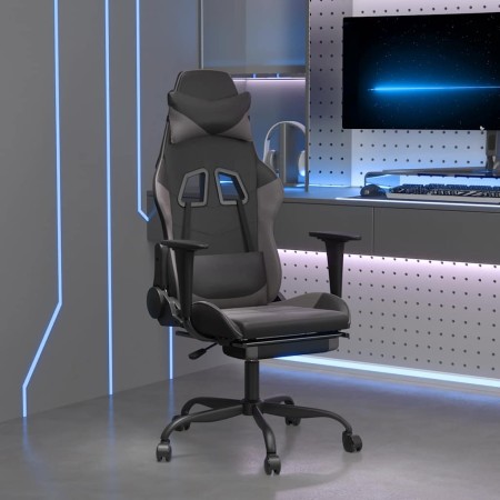 Silla gaming de masaje y reposapiés cuero sintético negro gris en Sillas gaming | Comprar online en Foru.es
