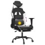 Silla gaming masaje y reposapiés cuero sintético negro blanco en Sillas gaming | Comprar online en Foru.es