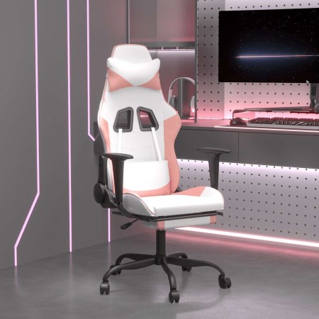 Silla gaming masaje y reposapiés cuero sintético blanco y rosa en Sillas gaming | Comprar online en Foru.es
