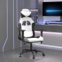 Silla gaming masaje y reposapiés cuero sintético negro blanco en Sillas gaming | Comprar online en Foru.es