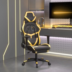 Silla gaming masaje y reposapiés cuero sintético negro dorado en Sillas gaming | Comprar online en Foru.es