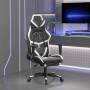 Silla gaming masaje y reposapiés cuero sintético negro blanco en Sillas gaming | Comprar online en Foru.es