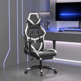 Silla gaming masaje y reposapiés cuero sintético negro blanco en Sillas gaming | Comprar online en Foru.es