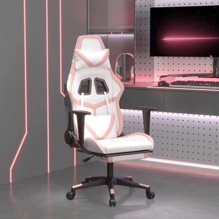 Silla gaming masaje y reposapiés cuero sintético blanco y rosa en Sillas gaming | Comprar online en Foru.es