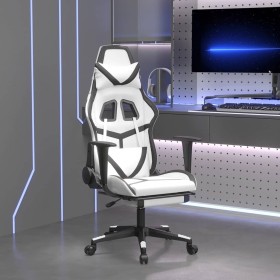 Silla gaming masaje y reposapiés cuero sintético negro blanco en Sillas gaming | Comprar online en Foru.es
