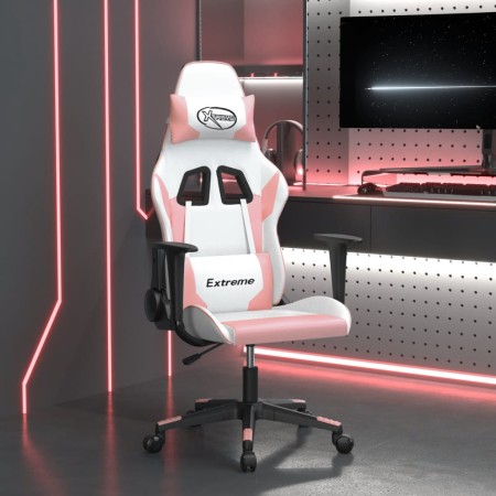 Silla gaming de masaje cuero sintético blanco y rosa en Sillas gaming | Comprar online en Foru.es