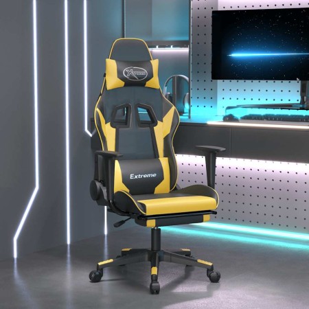Silla gaming masaje y reposapiés cuero sintético negro dorado en Sillas gaming | Comprar online en Foru.es