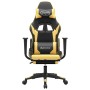 Silla gaming masaje y reposapiés cuero sintético negro dorado en Sillas gaming | Comprar online en Foru.es