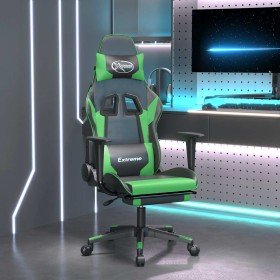 Silla gaming de masaje y reposapiés cuero sintético negro verde en Sillas gaming | Comprar online en Foru.es