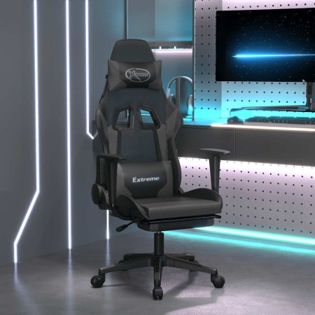 Silla gaming de masaje y reposapiés cuero sintético negro gris en Sillas gaming | Comprar online en Foru.es