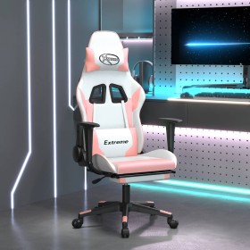 Silla gaming masaje y reposapiés cuero sintético blanco y rosa en Sillas gaming | Comprar online en Foru.es