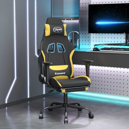 Silla gaming de masaje con reposapiés tela negro y amarillo en Sillas gaming | Comprar online en Foru.es