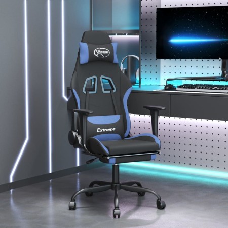 Silla gaming de masaje con reposapiés tela negro y azul en Sillas gaming | Comprar online en Foru.es