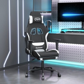 Silla gaming de masaje con reposapiés tela negro y blanco en Sillas gaming | Comprar online en Foru.es