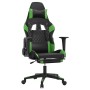 Silla gaming de masaje y reposapiés cuero sintético negro verde en Sillas gaming | Comprar online en Foru.es