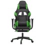 Silla gaming de masaje y reposapiés cuero sintético negro verde en Sillas gaming | Comprar online en Foru.es
