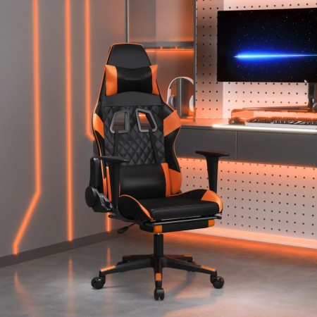 Silla gaming masaje y reposapiés cuero sintético negro naranja en Sillas gaming | Comprar online en Foru.es