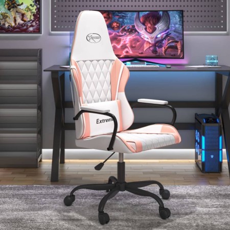 Silla gaming de masaje cuero sintético blanco y rosa en Sillas gaming | Comprar online en Foru.es
