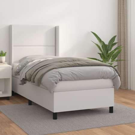 Cama box spring con colchón cuero sintético blanco 100x200 cm de vidaXL, Camas y somieres - Ref: Foro24-3132424, Precio: 359,...