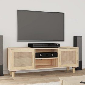 Mueble para TV madera maciza pino y ratán natural 105x30x40 cm en Muebles TV | Comprar online en Foru.es