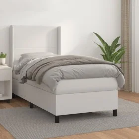 Cama box spring con colchón cuero sintético blanco 100x200 cm de vidaXL, Camas y somieres - Ref: Foro24-3132364, Precio: 360,...
