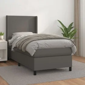 Cama box spring con colchón cuero sintético gris 100x200 cm de vidaXL, Camas y somieres - Ref: Foro24-3132367, Precio: 376,99...