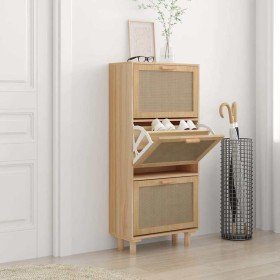Zapatero madera contrachapada marrón ratán natural 52x25x115 cm en Zapateros y organizadores de calzado | Comprar online en Foru