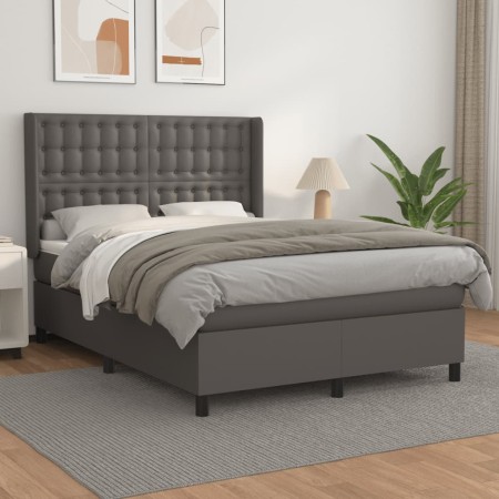 Cama box spring con colchón cuero sintético gris 140x200 cm de vidaXL, Camas y somieres - Ref: Foro24-3132505, Precio: 520,02...