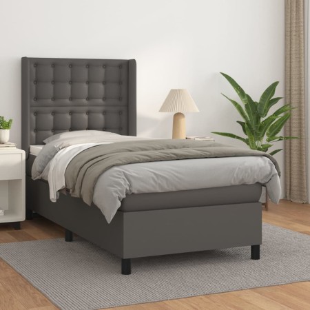 Cama box spring con colchón cuero sintético gris 100x200 cm de vidaXL, Camas y somieres - Ref: Foro24-3132487, Precio: 383,49...