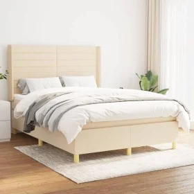 Cama box spring con colchón tela color crema 140x200 cm de vidaXL, Camas y somieres - Ref: Foro24-3132078, Precio: 526,31 €, ...