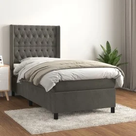 Box spring bed with dark gray velvet mattress 90x200 cm by vidaXL, Beds and slatted bases - Ref: Foro24-3132838, Price: 329,1...